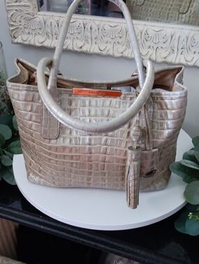 Brahmin Metallic Croc-Embossed Tote in Champagne